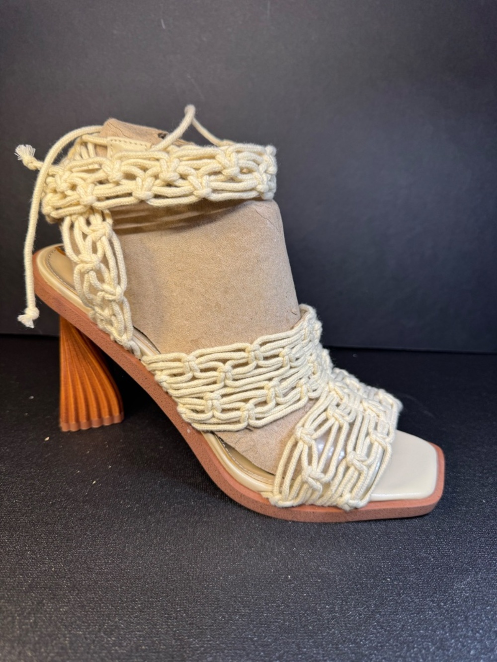 Sam Edelman Macramé Statement Heeled Sandals Size 8.5 Ivory Lace-Up Harleigh - Picture 5 of 16